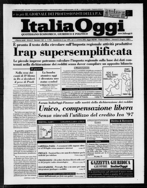 Italia oggi : quotidiano di economia finanza e politica